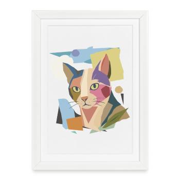 Chat abstrait dans le design moderne de bloc de couleur - Affiche encadrée (27 × 37 cm) - blanc - Devant