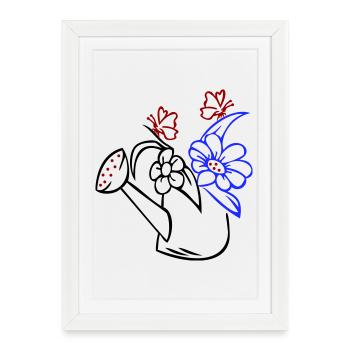 Arrosoir avec des fleurs et des papillons - Affiche encadrée (27 × 37 cm) - blanc - Devant