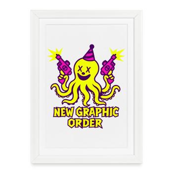 ONG Kraken Neon Pop - Affiche encadrée (27 × 37 cm) - blanc - Devant