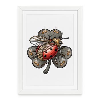 Steampunk ladybug on shamrock - Framed poster (27 × 37 cm) - white - Front