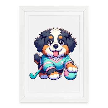 Field Hockey Puppy Bernese Mountain Dog With Ball - Framed poster (27 × 37 cm) - white - Front