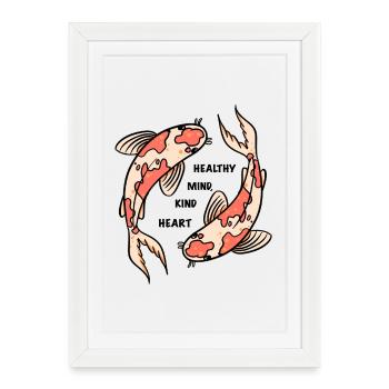 Cercle de poissons Koi avec citation positive - Affiche encadrée (27 × 37 cm) - blanc - Devant