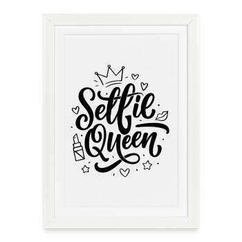 Selfie Queen – Motif amusant pour un fan des médias sociaux - Affiche encadrée (27 × 37 cm) - blanc - Devant