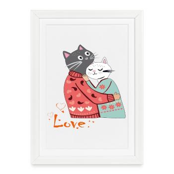 Chats amoureux - Affiche encadrée (27 × 37 cm) - blanc - Devant