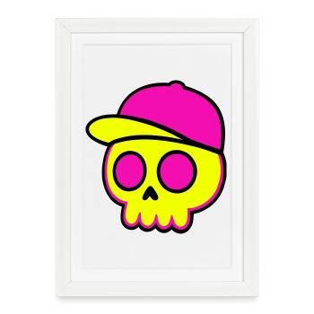 Neon Skull Cap Design - Framed poster (27 × 37 cm) - white - Front