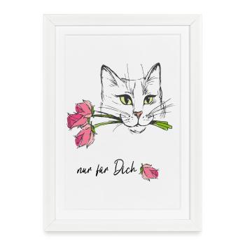Chat aux roses - Affiche encadrée (27 × 37 cm) - blanc - Devant