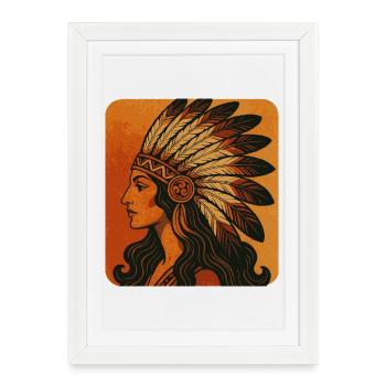 Headdress Portrait with Feathers - Framed poster (27 × 37 cm) - white - Front