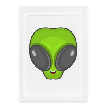 Tête d’extraterrestre verte - Affiche encadrée (27 × 37 cm) - blanc - Devant