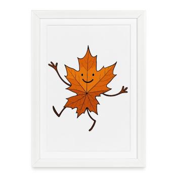 Comic Leaf Leaf Dancing Woodland Fall Maple - Framed poster (27 × 37 cm) - white - Front