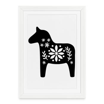 Scandinavian Dala Horse – Nordic Folk Art Design - Framed poster (27 × 37 cm) - white - Front