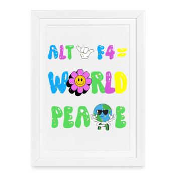 Alt F4 World Peace Funny Gaming Design - Affiche encadrée (27 × 37 cm) - blanc - Devant