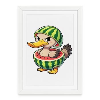 Grumpy duck with watermelon summer design - Framed poster (27 × 37 cm) - white - Front
