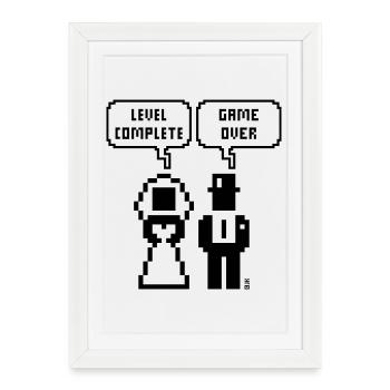 Niveau Terminé – Game Over (JGA / Pixel / Bold B) - Affiche encadrée (27 × 37 cm) - blanc - Devant