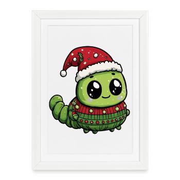 Worm Christmas Xmas - Framed poster (27 × 37 cm) - white - Front