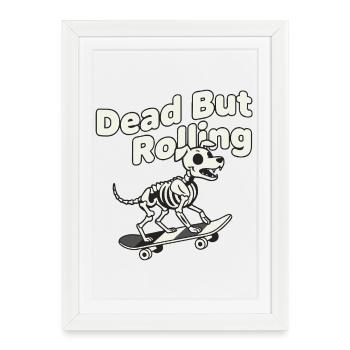 Chien squelette sur le skateboard - Affiche encadrée (27 × 37 cm) - blanc - Devant
