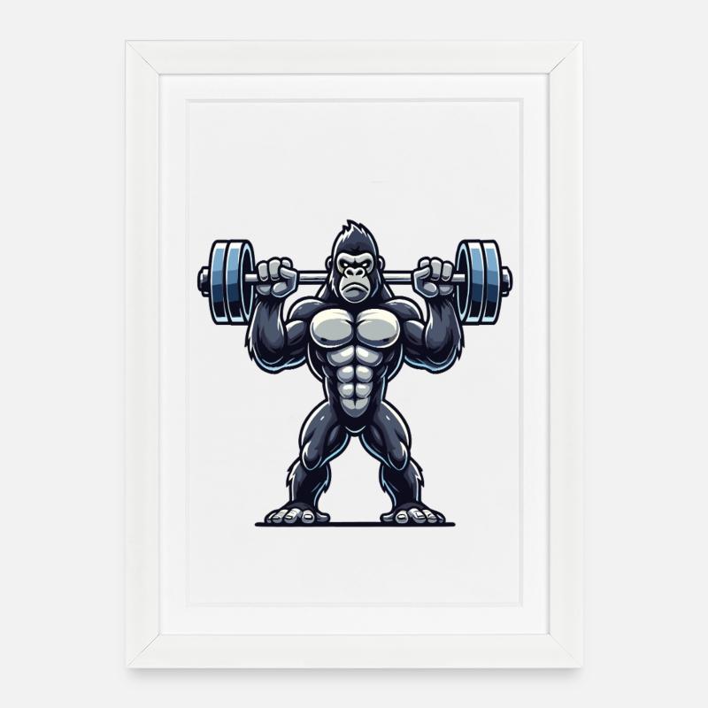 Gorille Haltère Puissant - Affiche encadrée (27 × 37 cm) - blanc