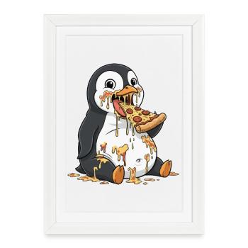 Cute Penguin Spill Pizza Italian Food - Framed poster (27 × 37 cm) - white - Front