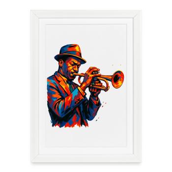 Jazz - Trompette - Musique - Affiche encadrée (27 × 37 cm) - blanc - Devant
