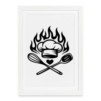 Cuisiner avec cœur et feu - Küchenliebe - Affiche encadrée (27 × 37 cm) - blanc - Devant