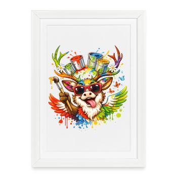 Illustration artistique créative de cerfs - Affiche encadrée (27 × 37 cm) - blanc - Devant