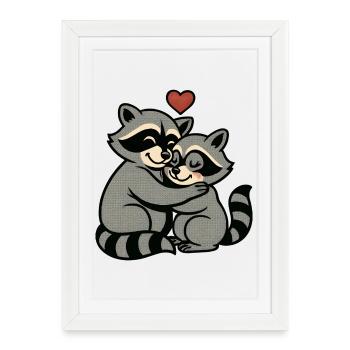 Raccoon-Hug Heart Love - Framed poster (27 × 37 cm) - white - Front