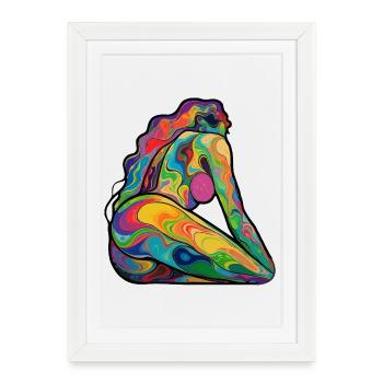 Silhouette colorée nue en tourbillons - Affiche encadrée (27 × 37 cm) - blanc - Devant