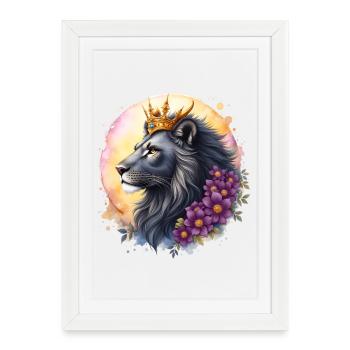 Royal Lion with Floral Crown - Framed poster (27 × 37 cm) - white - Front