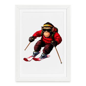 Ski de singe - Affiche encadrée (27 × 37 cm) - blanc - Devant