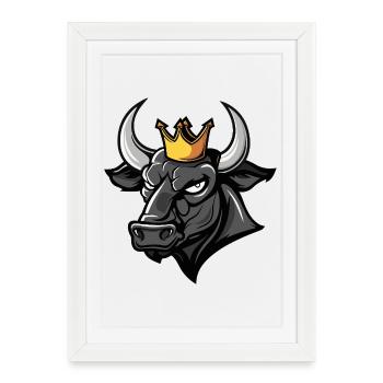 Bull Portrait Animal Taurus Head Crown - Framed poster (27 × 37 cm) - white - Front