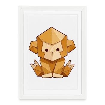 Origami Monkey – Rock Hand Sign Polygon Style - Framed poster (27 × 37 cm) - white - Front