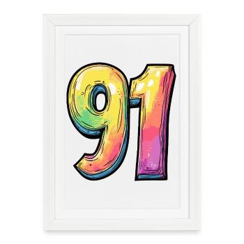 91 Nombre Coloré - Affiche encadrée (27 × 37 cm) - blanc - Devant