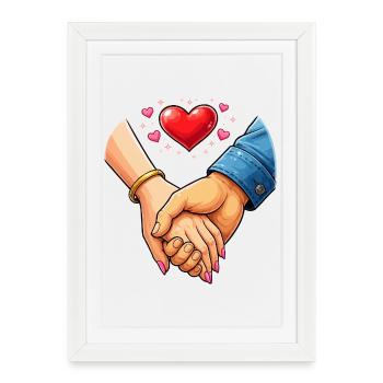 Poignée de main de l’amour – Connexion - Affiche encadrée (27 × 37 cm) - blanc - Devant