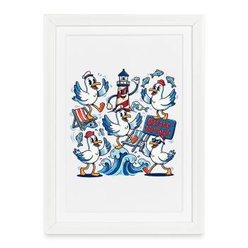 Phare de la Mouette de vacances en mer Baltique - Affiche encadrée (27 × 37 cm) - blanc - Devant
