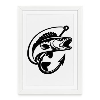 Logo de pêche au brochet - Affiche encadrée (27 × 37 cm) - blanc - Devant