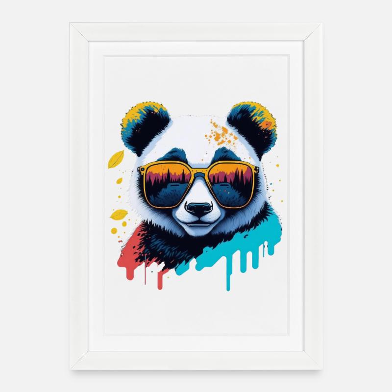 Explosion de couleurs des lunettes de soleil Panda - Affiche encadrée (27 × 37 cm) - blanc