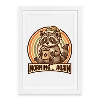 Morgenmuffel Waschbär mit Kaffee - Affiche encadrée (27 × 37 cm) - blanc - Devant
