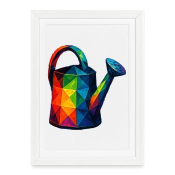Arrosoir Low Poly : Art Géométrique pour Jardin - Affiche encadrée (27 × 37 cm) - blanc - Devant