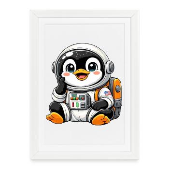 Dessin animé Astronaute Explorateur de l’Espace Pingouin mignon - Affiche encadrée (27 × 37 cm) - blanc - Devant