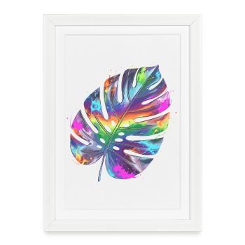 Rainbow Monstera Watercolor - Framed poster (27 × 37 cm) - white - Front