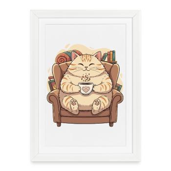 Cuddly kitten with heart coffee - Framed poster (27 × 37 cm) - white - Front