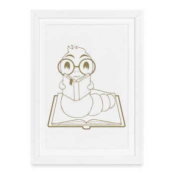 Silhouette de nerd de lecteur minimaliste - Affiche encadrée (27 × 37 cm) - blanc - Devant
