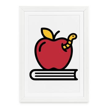 École primaire Apple Book Worm - Affiche encadrée (27 × 37 cm) - blanc - Devant
