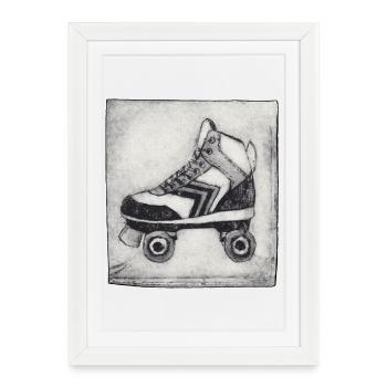Retro Roller Skate - Hand Carved Printable - Framed poster (27 × 37 cm) - white - Front