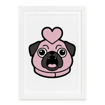 Pug Dog Heart Love Bark - Framed poster (27 × 37 cm) - white - Front