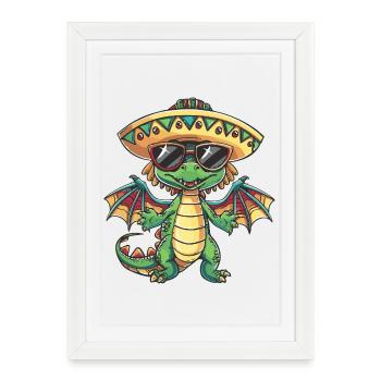 Sombrero Drôle de Dragon - Affiche encadrée (27 × 37 cm) - blanc - Devant