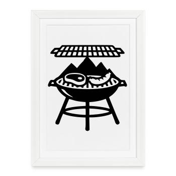 Grill au charbon Grill à la viande Maître Fête des Pères - Affiche encadrée (27 × 37 cm) - blanc - Devant