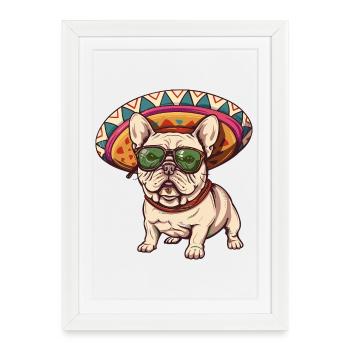 Sombrero de chien Buldog français - Affiche encadrée (27 × 37 cm) - blanc - Devant