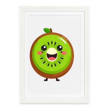 Sourire Kawaii Kiwi - Affiche encadrée (27 × 37 cm) - blanc - Devant