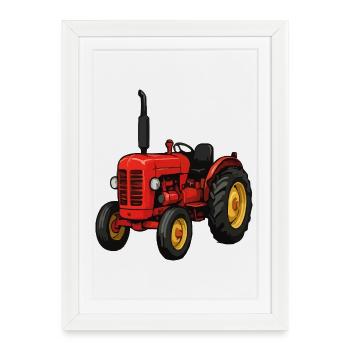 Roter Traktor im Feld - Gerahmtes Poster (27 × 37 cm) - Weiß - Vorne