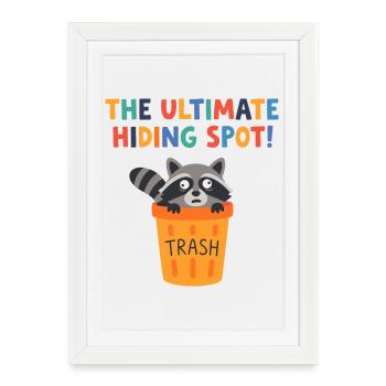 Raccoon in Trashcan Hideout - Framed poster (27 × 37 cm) - white - Front